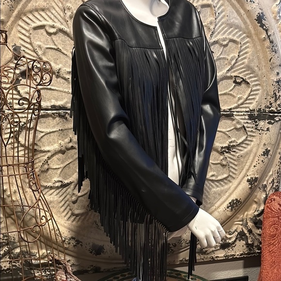 Adore Black Fringe Leather Jacket - Picture 2 of 16